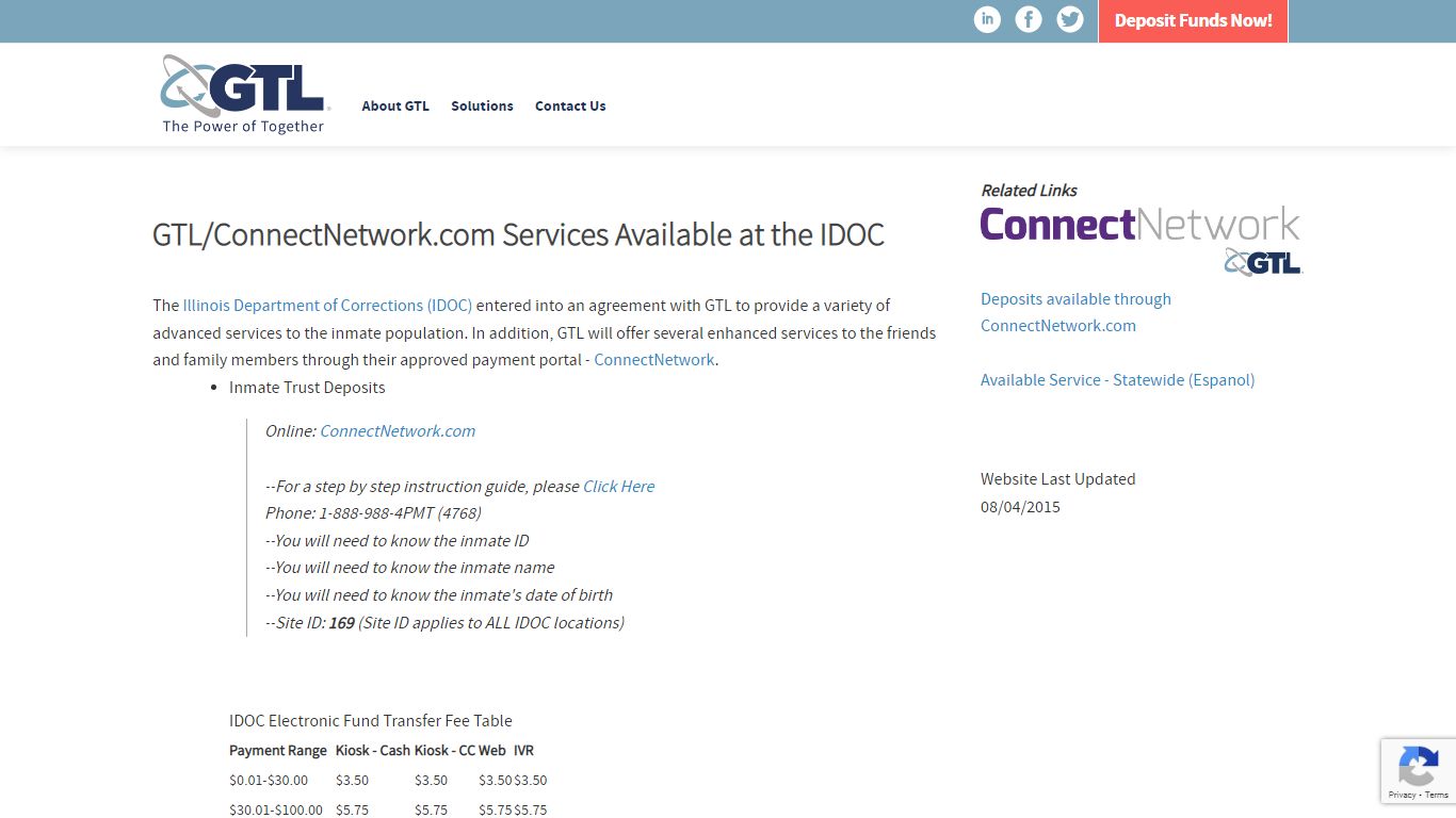 Illinois DOC Inmate Deposit ConnectNetwork | GTL